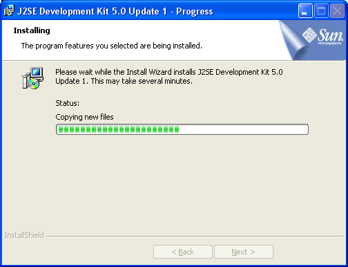 Installing - Progresso de instalação do JDK